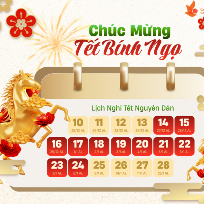 Thông báo lịch nghỉ Tết Nguyên Đán Bính Ngọ 2026